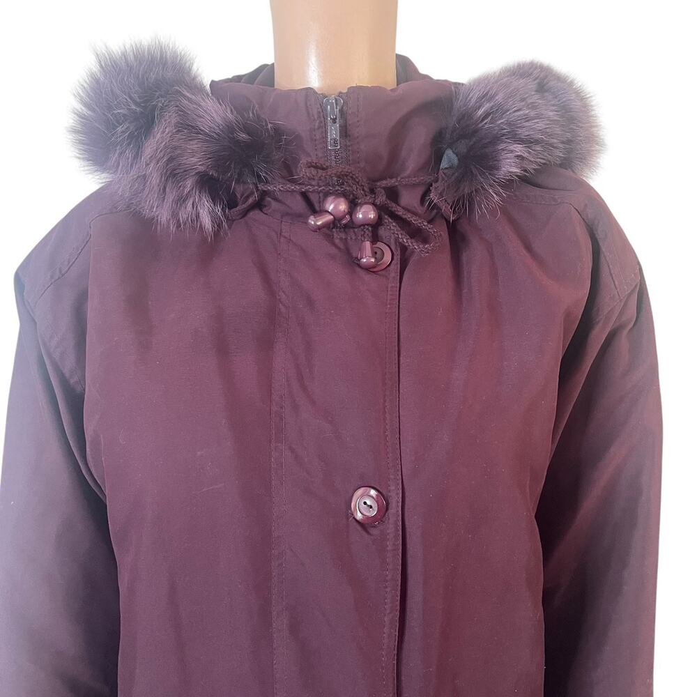 Hunt Club Parka Coat Women’s Small Maroon Faux Fur Hood Drawstring Waist Winter - Picture 10 of 15